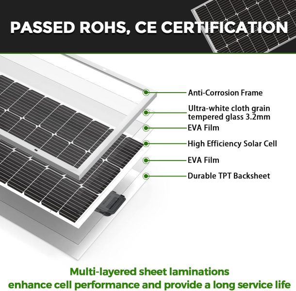 10BB Cell 300 Watt Solar Panel 12V/24V Monocrystalline, 2 Pack of 150W High-Efficiency Module PV Power Charger Solar Panels for Homes Camping RV Battery Boat Caravan Off Grid