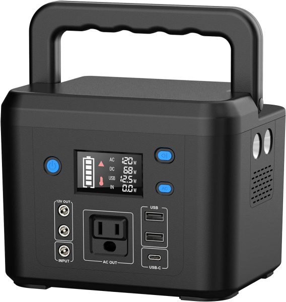 200W Portable Power Station, Powkey 120Wh/33,000mAh Power Bank with AC Outlet, 110V 6 Outputs Solar Generator External Battery Pack with LED Light for Home Use and Outdoor Camping