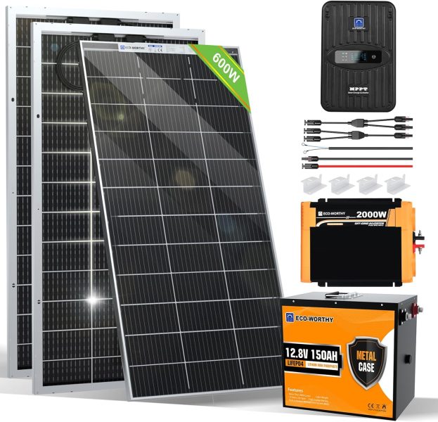 ECO-WORTHY 2.4KWH Solar Panel Kit 600W 12Volt System for RV Off Grid with Battery and Inverter: 600W Solar Panels + 40A MPPT Charge Controller + 12V 150Ah Lithium Battery + 12V 2000W Solar Inverter