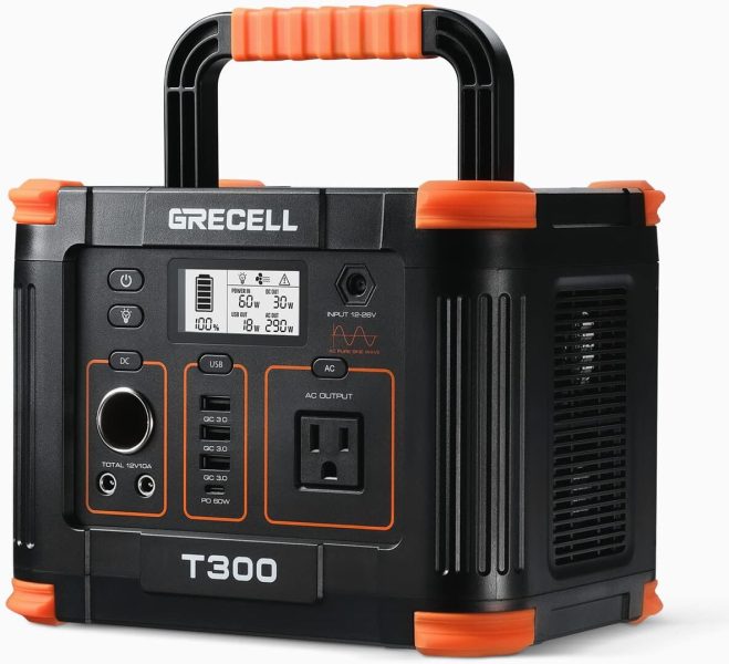 Portable Power Station 300W (Peak 600W), GRECELL 288Wh Solar Generator with 60W USB-C PD Output, 110V Pure Sine Wave AC Outlet Backup Lithium Battery for Outdoors Camping Travel Hunting Home Blackout